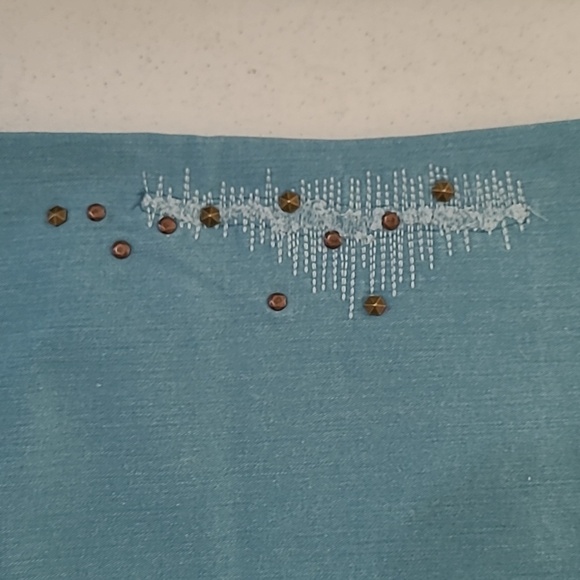 LOGO by Lori Goldstein Light Teal Blue Distressed Straight Leg Jeans size 16 - Picture 9 of 11